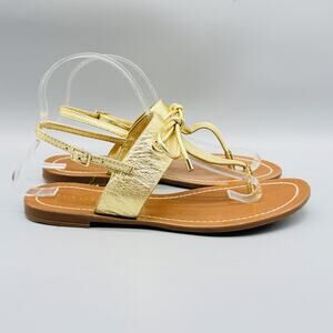 Kate Spade New York Sandals Women 8 Gold Leather Thong Slingback Strap Bow Flats